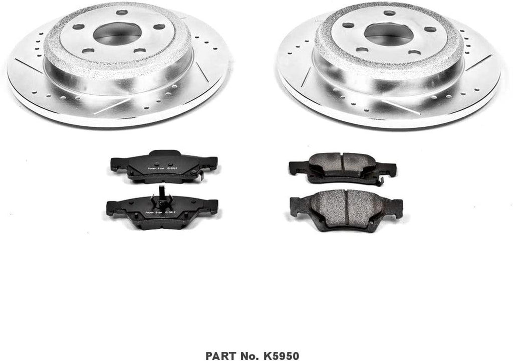 K5950 Rear Z23 Carbon Fiber Brake Pads with Drilled & Slotted Brake Rotors Kit