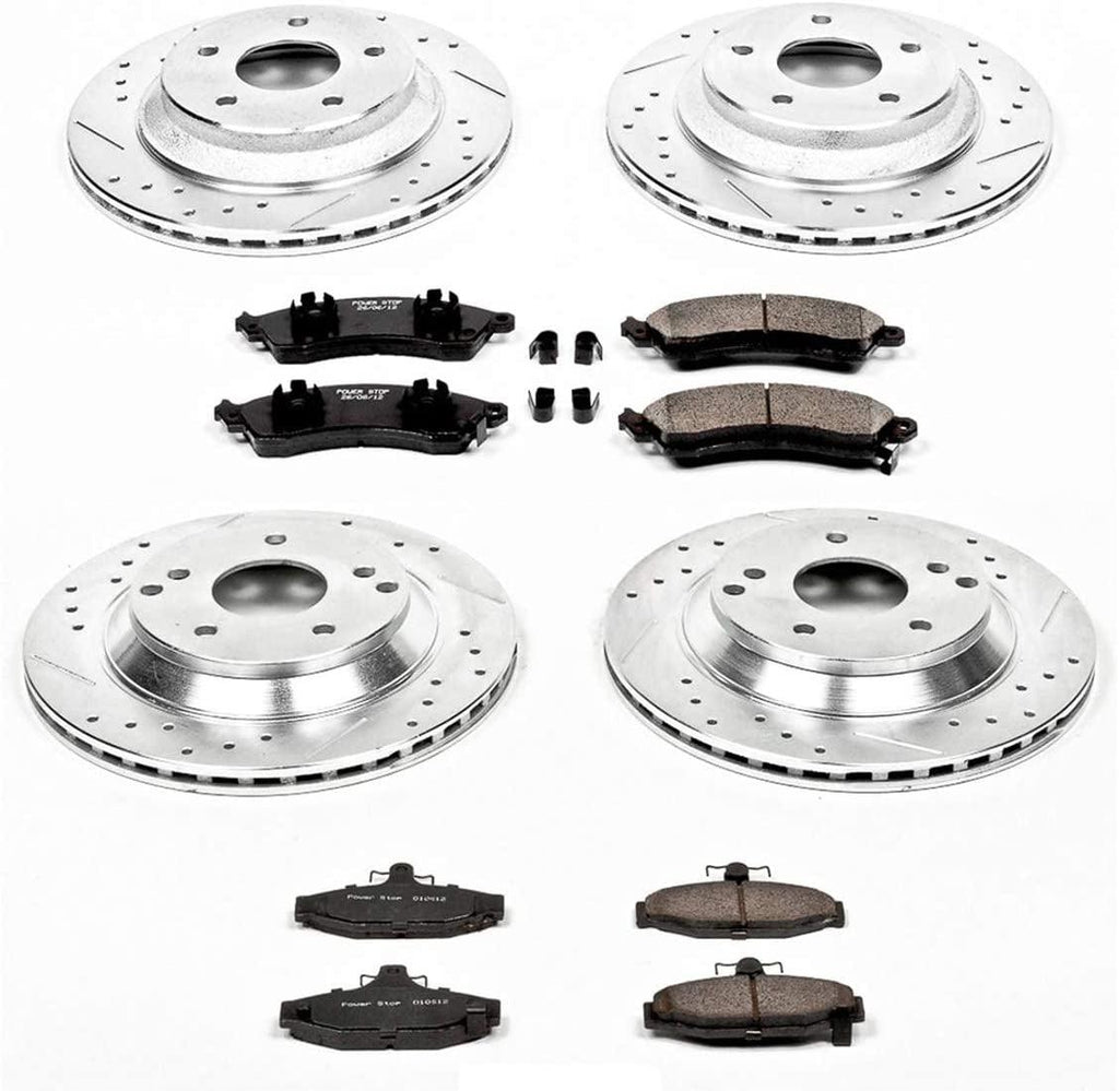 K1518 Front and Rear Z23 Carbon Fiber Brake Pads with Drilled & Slotted Brake Rotors Kit