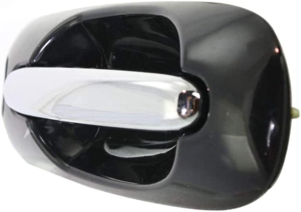 Compatible with Dodge Caravan Exterior Door Handle 2001-2007 Passenger Side Front, Smooth Black Bezel with Chrome Lever | with Key Hole | Trim: All Submodels