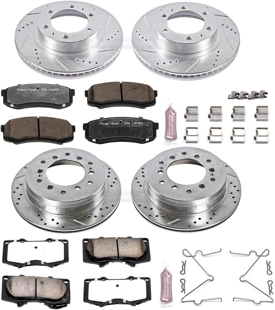 K138-36 Front and Rear Z36 Truck & Tow Brake Kit, Carbon Fiber Ceramic Brake Pads and Drilled/Slotted Brake Rotors