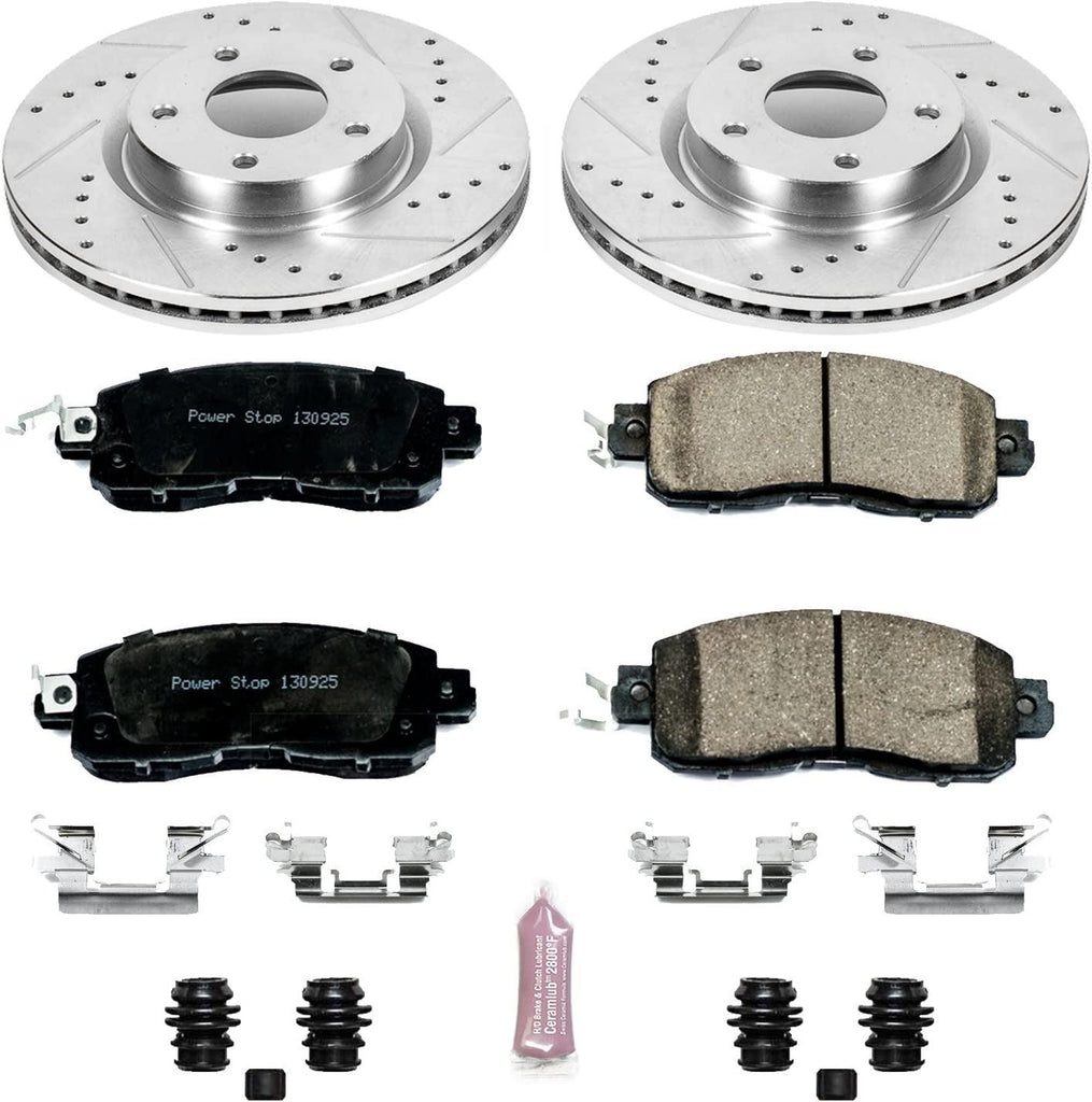 K6494 Front Z23 Carbon Fiber Brake Pads with Drilled & Slotted Brake Rotors Kit