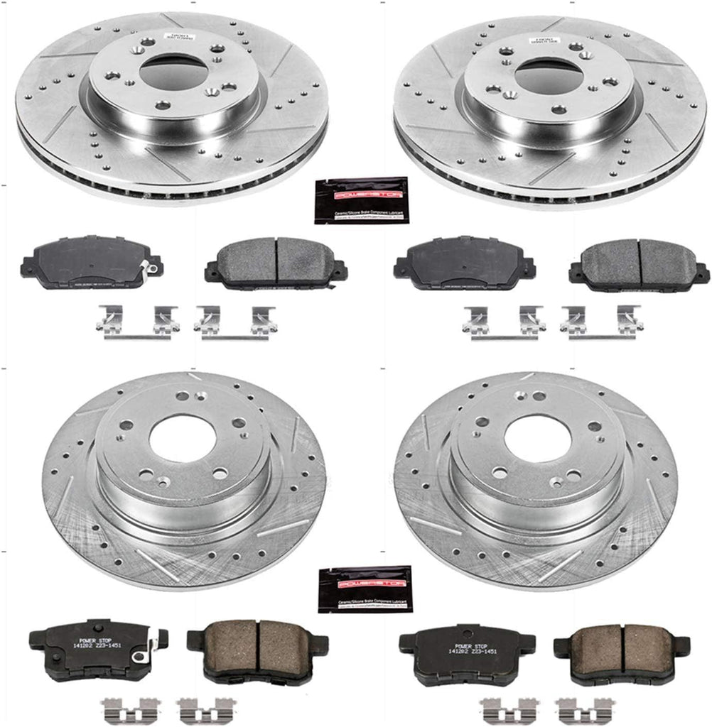 K6778 Front and Rear Z23 Carbon Fiber Brake Pads with Drilled & Slotted Brake Rotors Kit