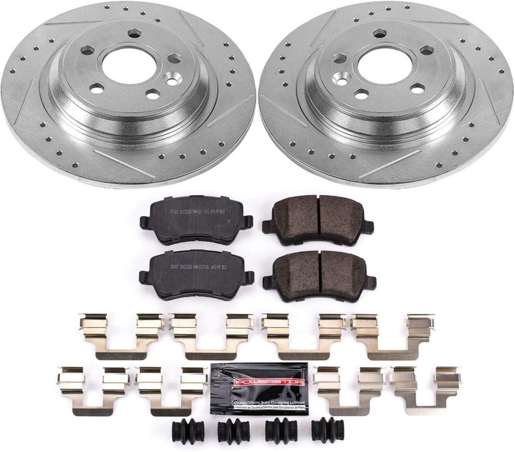 K4704 Rear Z23 Carbon Fiber Brake Pads with Drilled & Slotted Brake Rotors Kit