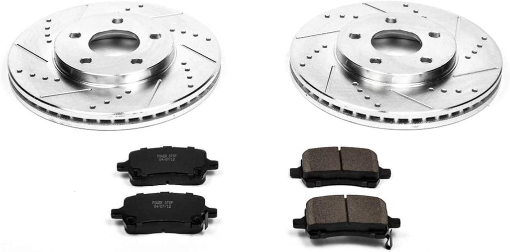 K1448 Front Z23 Carbon Fiber Brake Pads with Drilled & Slotted Brake Rotors Kit