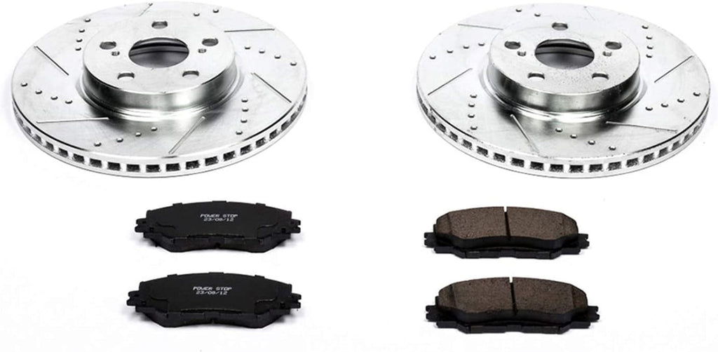 Power Stop K4669 Front Z23 Carbon Fiber Brake Pads with Drilled & Slotted Brake Rotors Kit