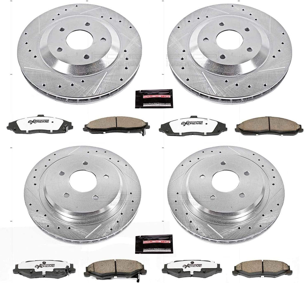 Power Stop K1560-26 Front and Rear Z26 Carbon Fiber Brake Pads with Drilled & Slotted Brake Rotors Kit