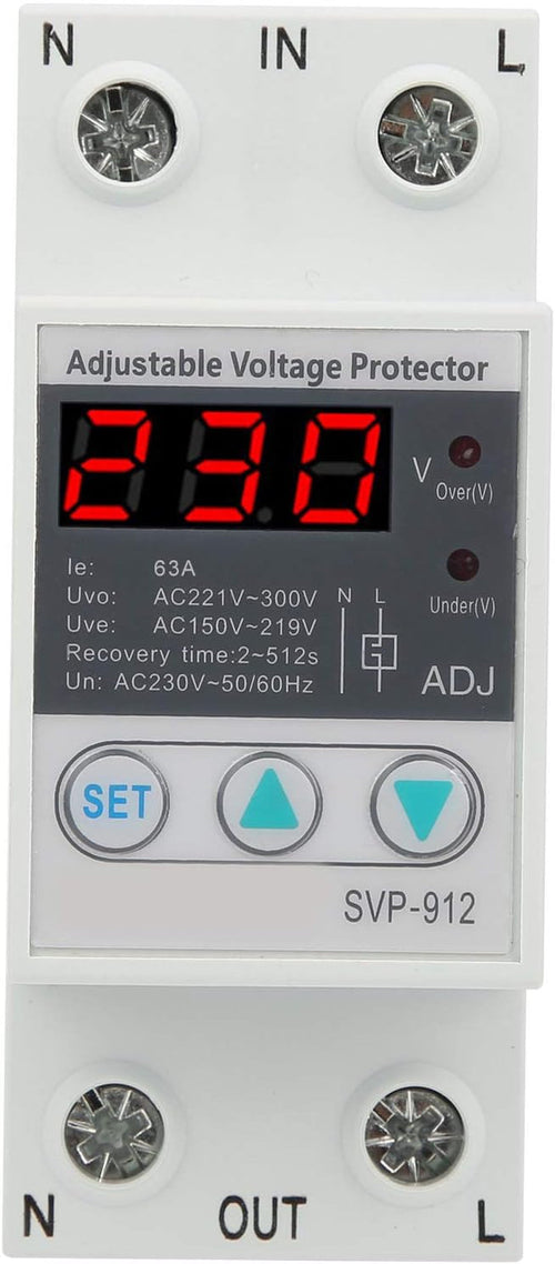 Voltage Protector Adjustable under over Voltage Protection, Voltage Output Stabilizer for Home Office Appliance, Surge Protector Current Stabilizer Voltmeter for House Protection(63A)