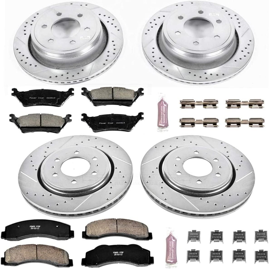 K6268 Front and Rear Z23 Carbon Fiber Brake Pads with Drilled & Slotted Brake Rotors Kit