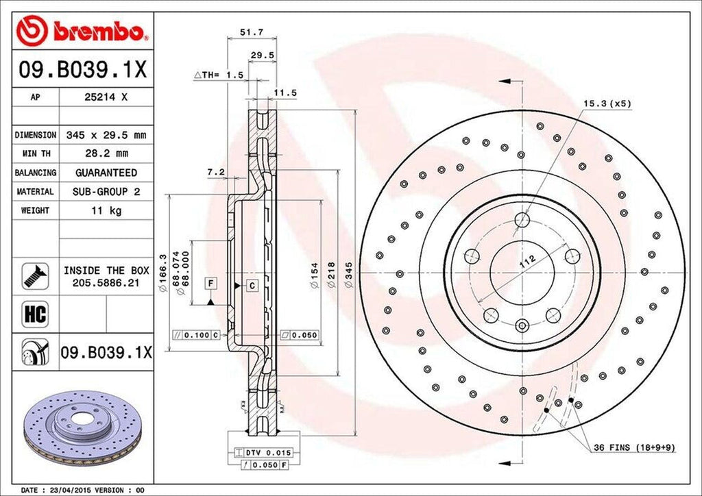 Brembo Front Disc Brake Rotor for Audi (09.B039.1X)