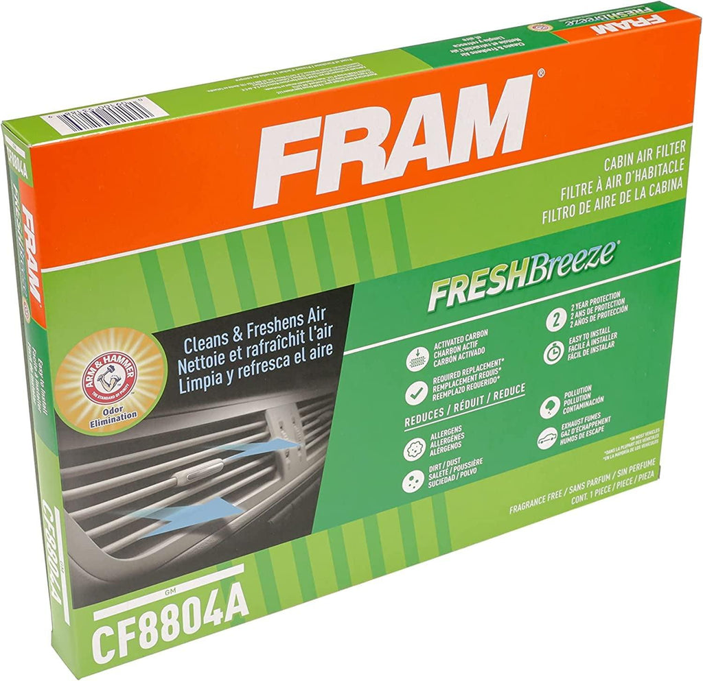 Fresh Breeze Cabin Air Filter Replacement for Car Passenger Compartment W/ Arm and Hammer Baking Soda, Easy Install, CF8804A for Select Buick, Cadillac, Oldsmobile and Pontiac Vehicles , White, 1 Count (Pack of 1)