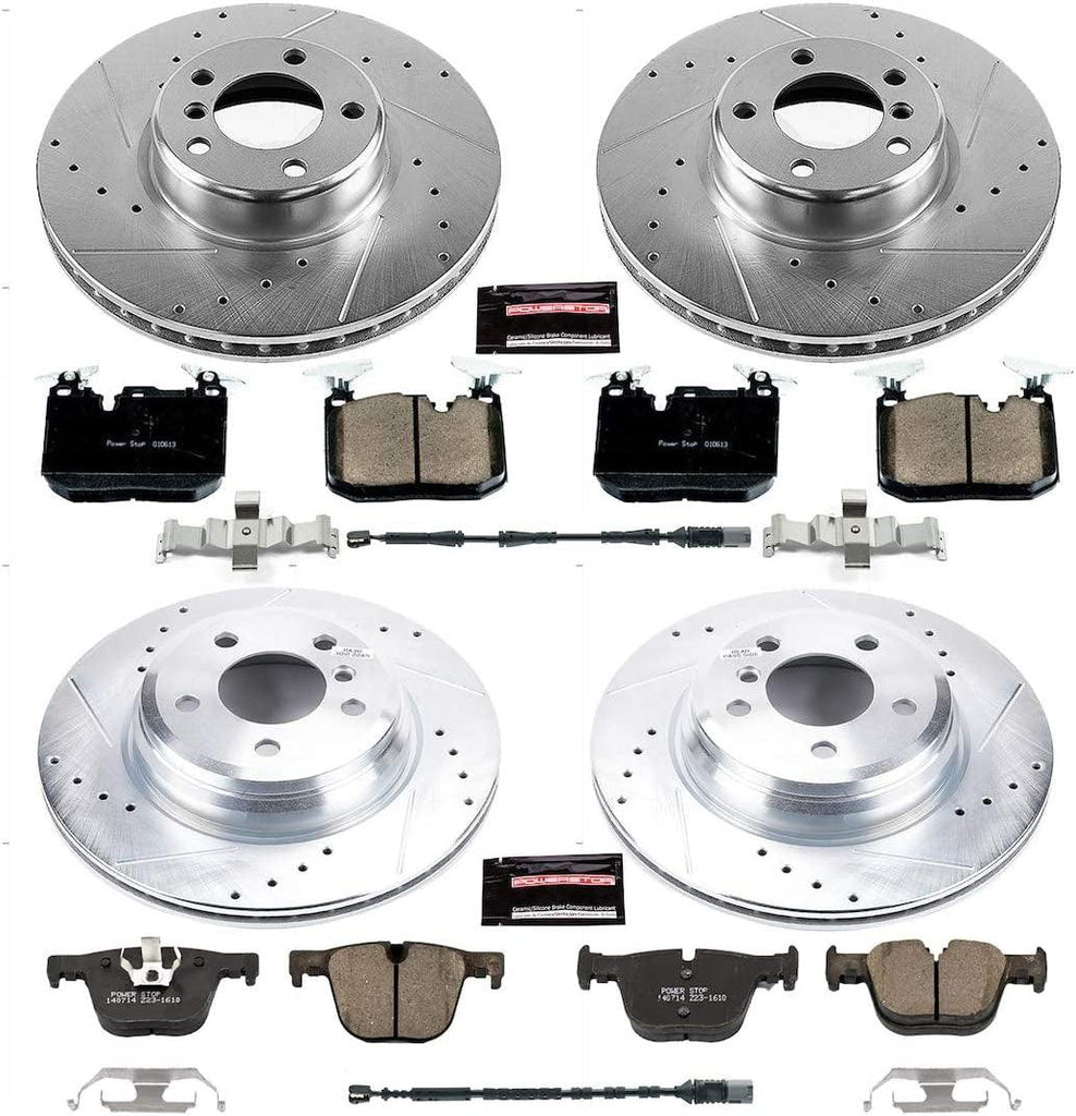 K6654 Front and Rear Z23 Carbon Fiber Brake Pads with Drilled & Slotted Brake Rotors Kit