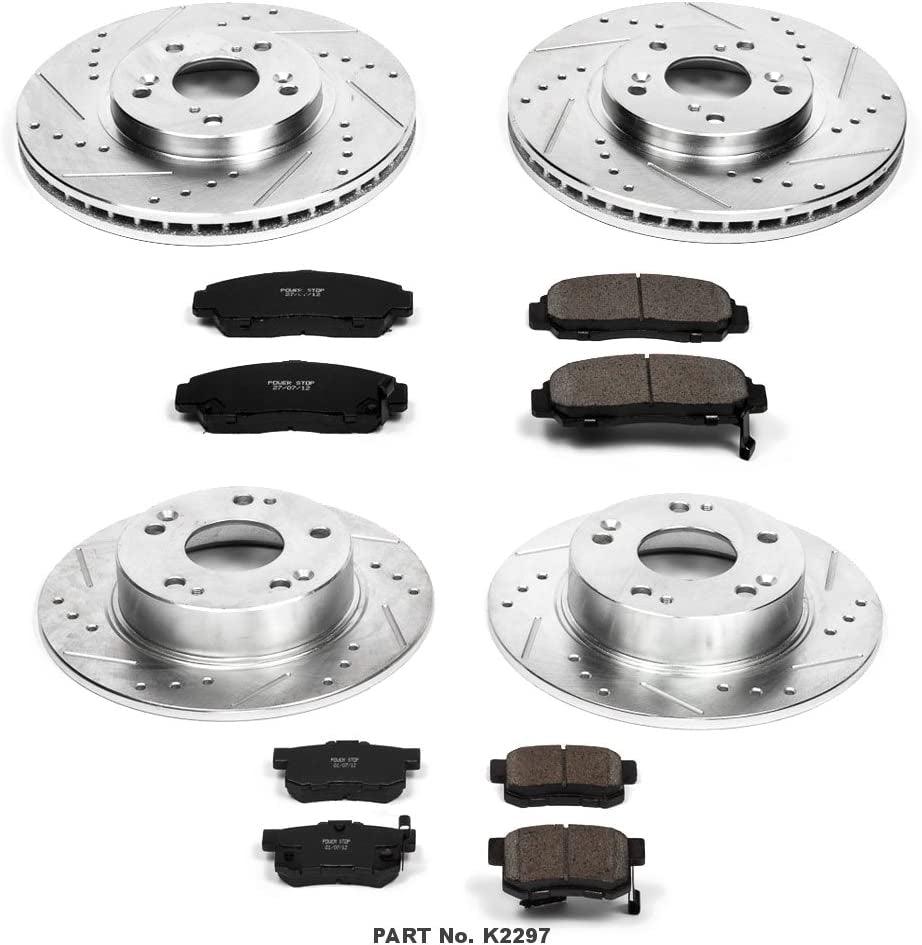 K2297 Front and Rear Z23 Carbon Fiber Brake Pads with Drilled & Slotted Brake Rotors Kit