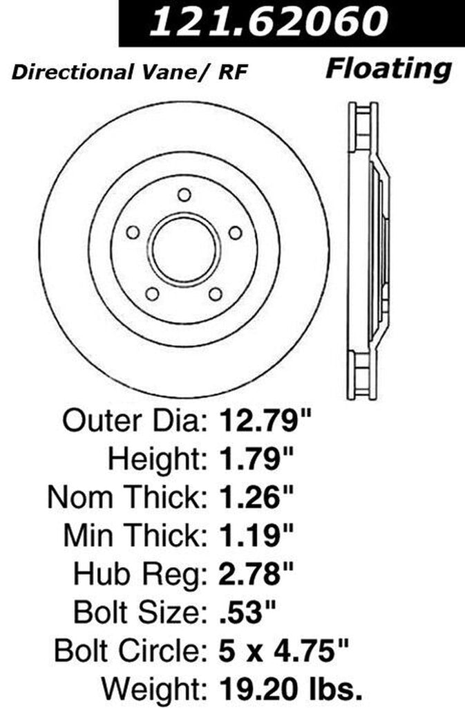 Centric Front Passenger Side Disc Brake Rotor for XLR, Corvette (121.62060)