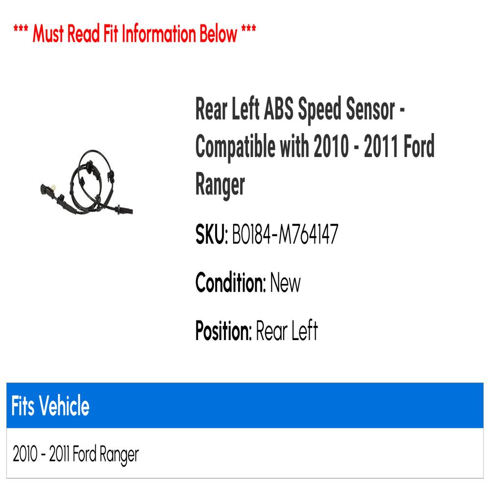 Rear Left ABS Speed Sensor - Compatible with 2010 - 2011 Ford Ranger
