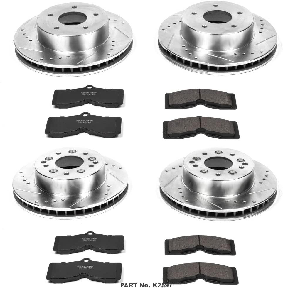 K2597 Front and Rear Z23 Carbon Fiber Brake Pads with Drilled & Slotted Brake Rotors Kit
