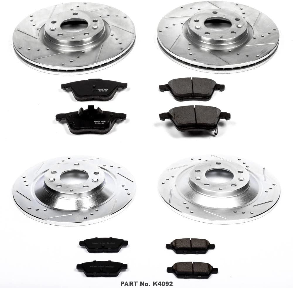 K4092 Front and Rear Z23 Carbon Fiber Brake Pads with Drilled & Slotted Brake Rotors Kit