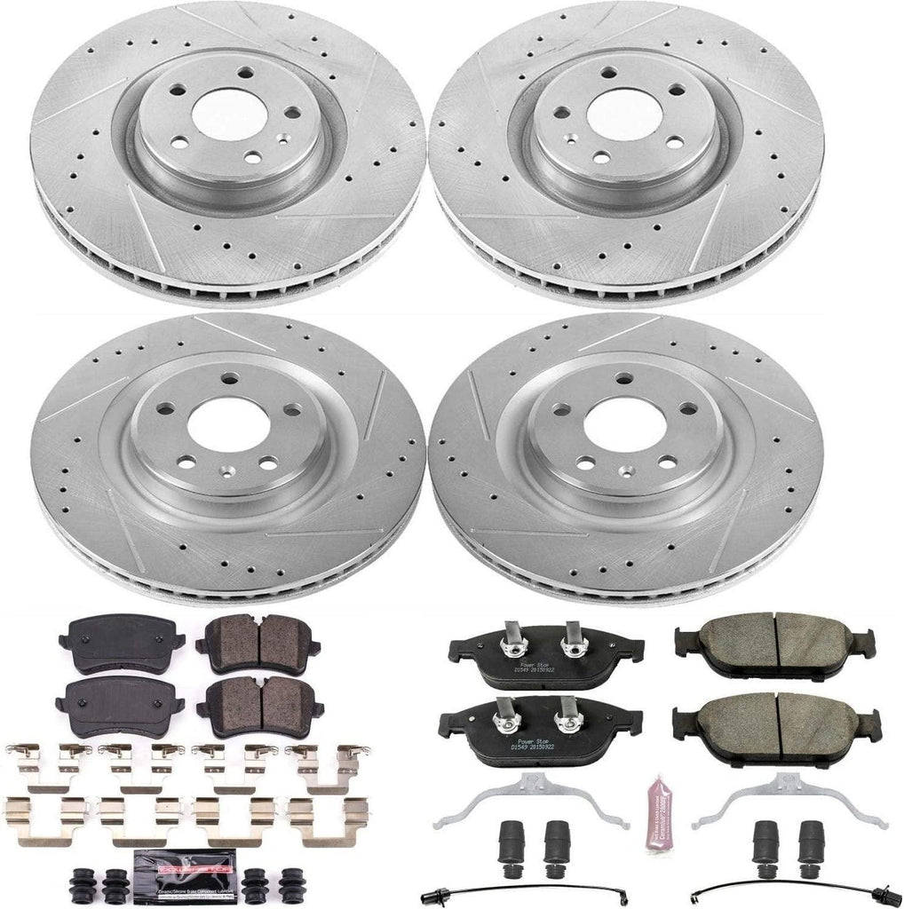 K6132 Front and Rear Z23 Carbon Fiber Brake Pads with Drilled & Slotted Brake Rotors Kit