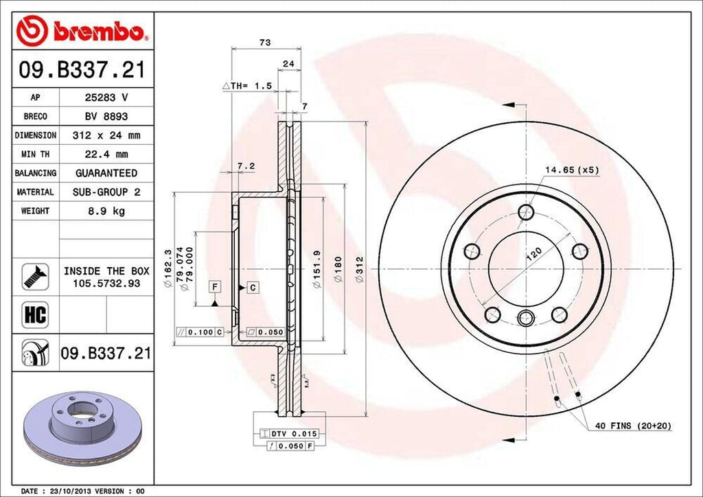 Brembo Front Disc Brake Rotor for BMW (09.B337.21)