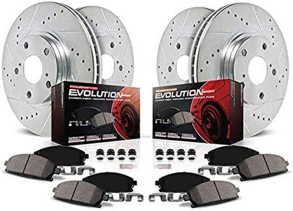 K6516 Front and Rear Z23 Carbon Fiber Brake Pads with Drilled & Slotted Brake Rotors Kit