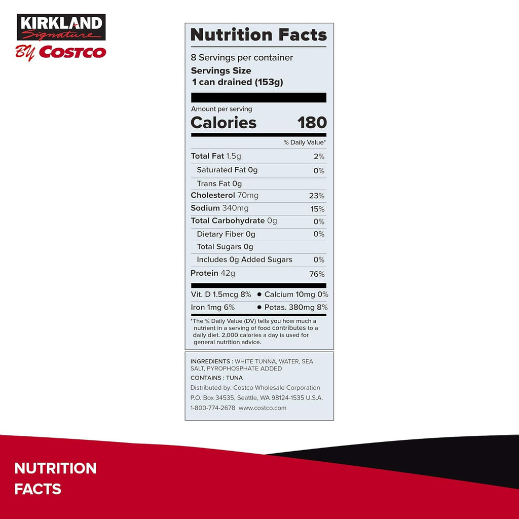 Kirkland Signature Solid White Albacore Tuna, 7 Ounce - 8 Count (Pack of 1)