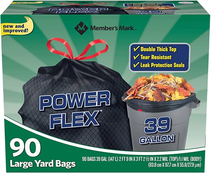 Member's Mark 39 Gallon Power Flex Drawstring, 90 Count(Pack of 1)