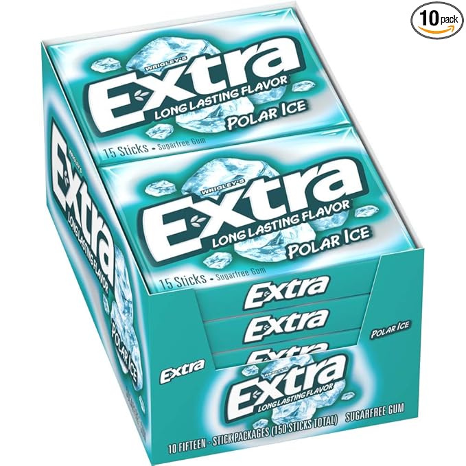 EXTRA Polar Ice Sugarfree Gum, 15 Sticks (Pack of 10)