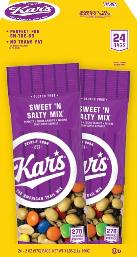 Kar’s Nuts Original Sweet ‘N Salty Trail Mix, 2 oz Individual Packs – Bulk Pack of 24, Gluten-Free Snacks