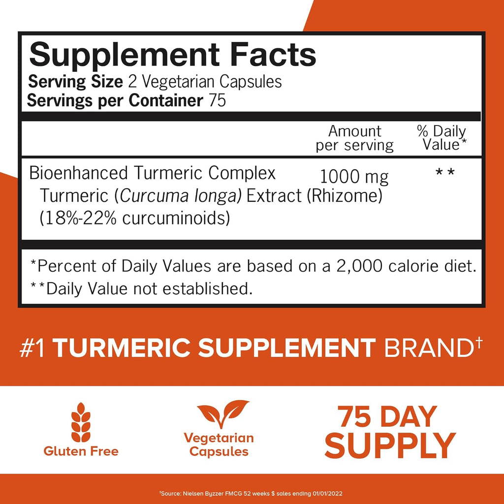 Qunol Turmeric Curcumin Supplement, Turmeric 1000mg with Ultra High Absorption, Joint Support Supplement, Extra Strength Turmeric Capsules, 150 Count (Pack of 1)