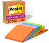 Post-it Super Sticky Notes, 4 in x 4 in, 6 Pads, 2x the Sticking Power, Energy Boost Collection, Bright Colors, Recyclable (675-6SSUC)