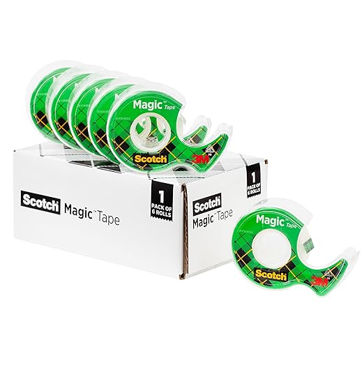 Scotch Magic Tape, Invisible, Home Office Supplies and Back to School Supplies for College and Classrooms, 6 Rolls with 6 Dispensers