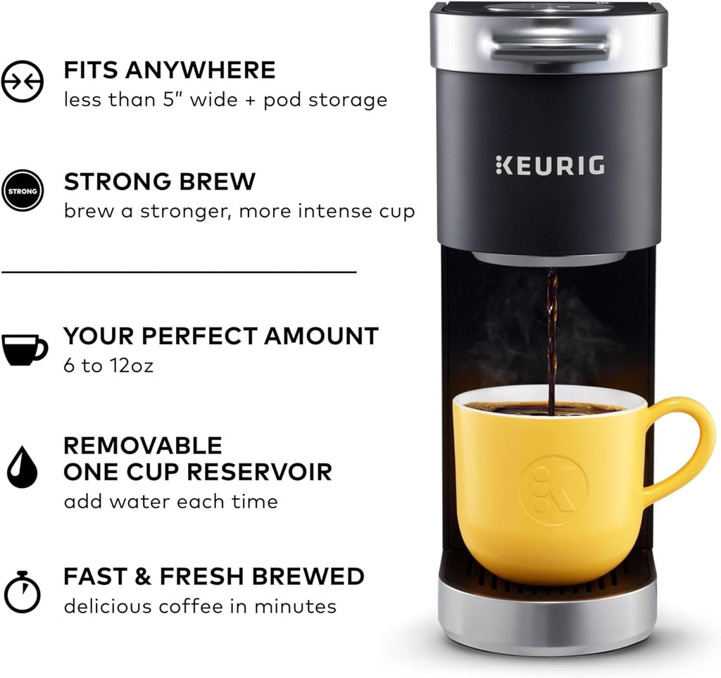 Keurig K-Mini Plus Single Serve K-Cup Pod Coffee Maker, with 6 to 12oz Brew Size, Stores up to 9 K-Cup Pods, Travel Mug Friendly, Matte Black