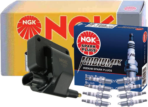 NGK HEI Ignition Coil & 8 Iridium IX Spark Plugs Kit for B1500 Dakota Ram 1500