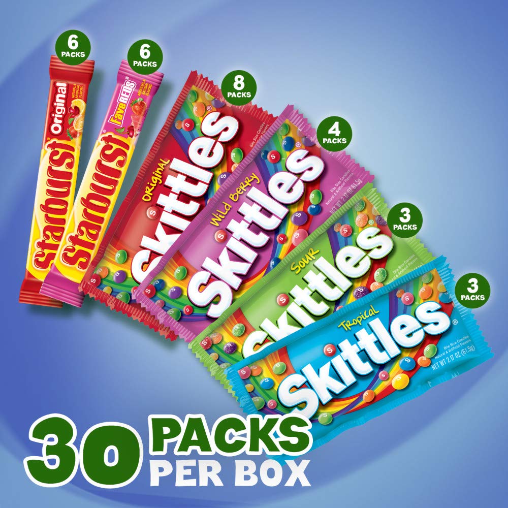SKITTLES & STARBURST Variety Pack Full Size Chewy Candy Assortment, 62.79 oz, 30 Count