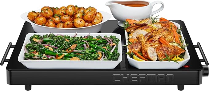Chefman Electric Warming Tray with Adjustable Temperature Control, Perfect For Buffets, Restaurants, Parties, Events, and Home Dinners, Large 21” x 16” Glass-Top Surface Keeps Food Hot – Black