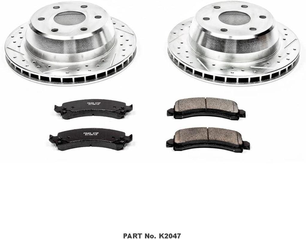K2047 Rear Z23 Carbon Fiber Brake Pads with Drilled & Slotted Brake Rotors Kit
