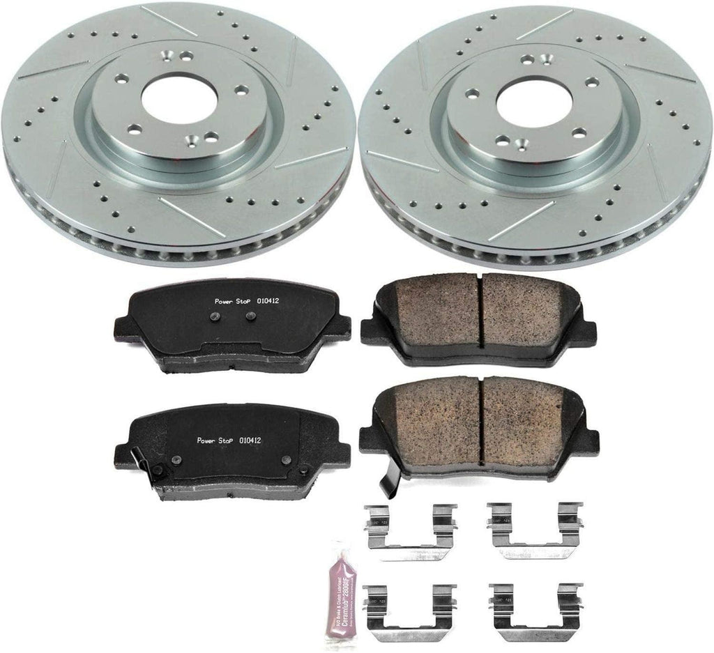 K6764 Front Z23 Carbon Fiber Brake Pads with Drilled & Slotted Brake Rotors Kit
