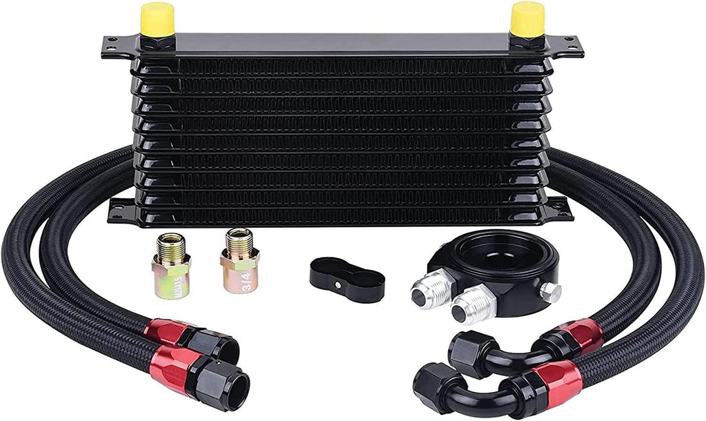 EVIL ENERGY 10 Row Oil Cooler Kit, 10AN Transmission Engine Cooler Universal Aluminium Black
