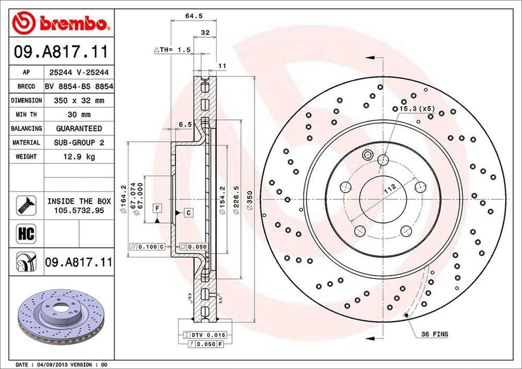 Brembo Front Disc Brake Rotor for Mercedes-Benz (09.A817.11)