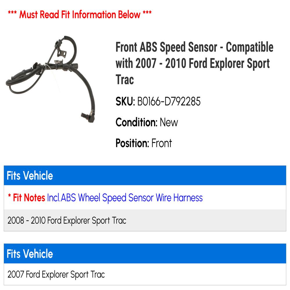 Front ABS Speed Sensor - Compatible with 2007 - 2010 Ford Explorer Sport Trac 2008 2009