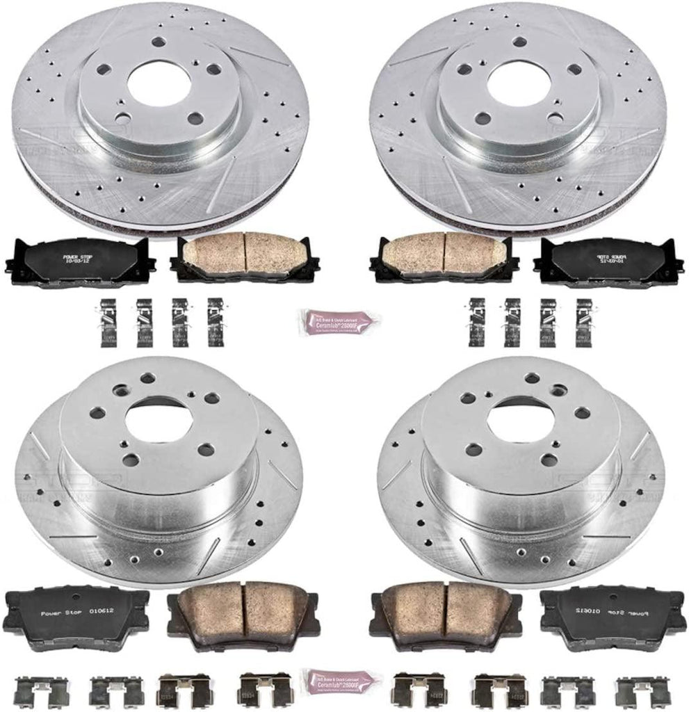 K2822 Front and Rear Z23 Carbon Fiber Brake Pads with Drilled & Slotted Brake Rotors Kit