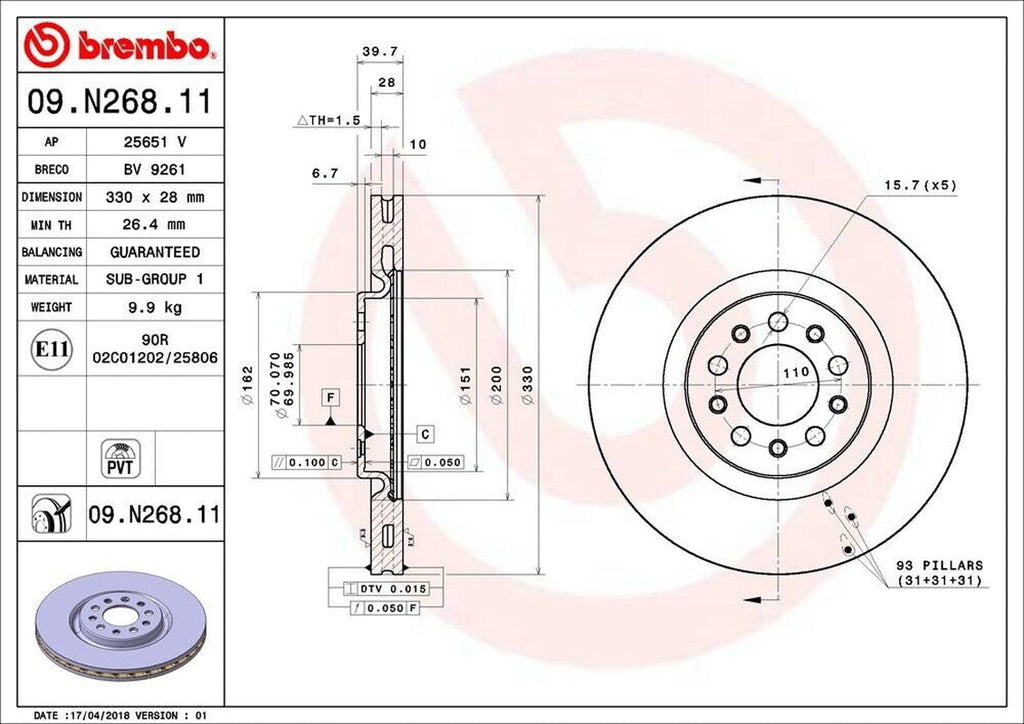 Brembo Front Disc Brake Rotor for Cherokee, 200 (09.N268.11)