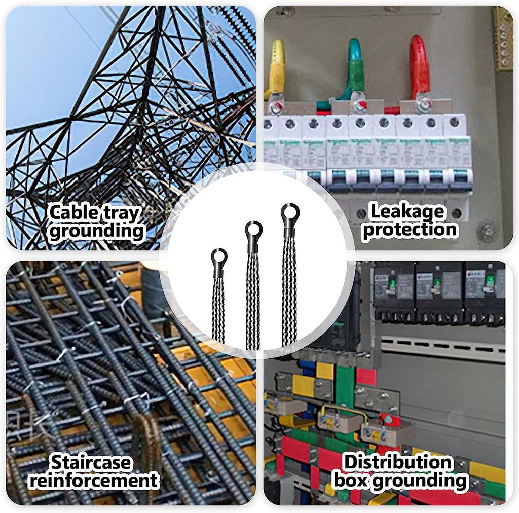 Universal Automotive Ground Strap 3 Pcs 10" X 1/2", 3 Pcs 12" X 1/2" and 2 Pcs 13" X 1/2", Flat Braided Copper Ground Strap, Tinned Copper Vehicle Engine Ground Strap for Most Cars