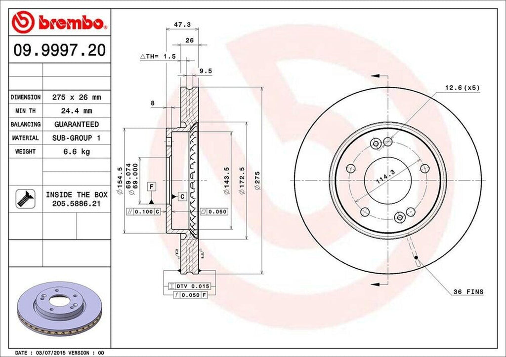 Brembo Front Disc Brake Rotor for 07-10 Elantra (09.9997.20)