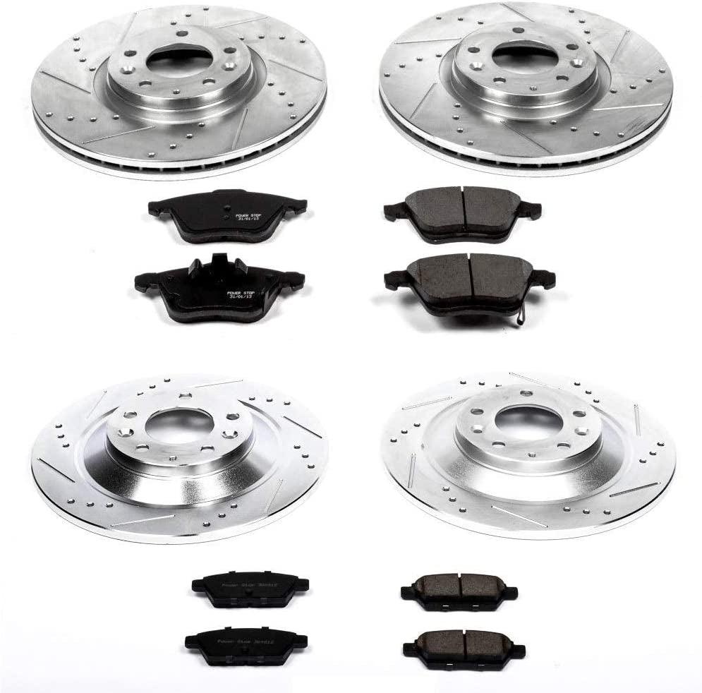K4092 Front and Rear Z23 Carbon Fiber Brake Pads with Drilled & Slotted Brake Rotors Kit