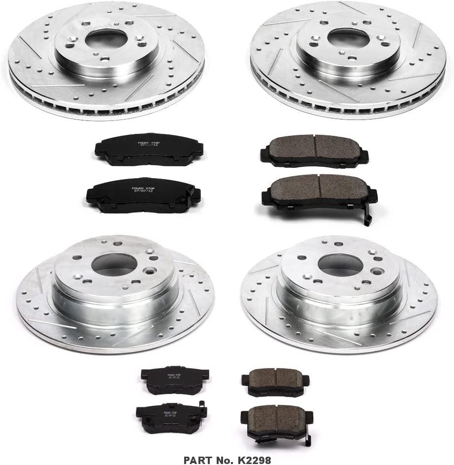 K2298 Front and Rear Z23 Carbon Fiber Brake Pads with Drilled & Slotted Brake Rotors Kit