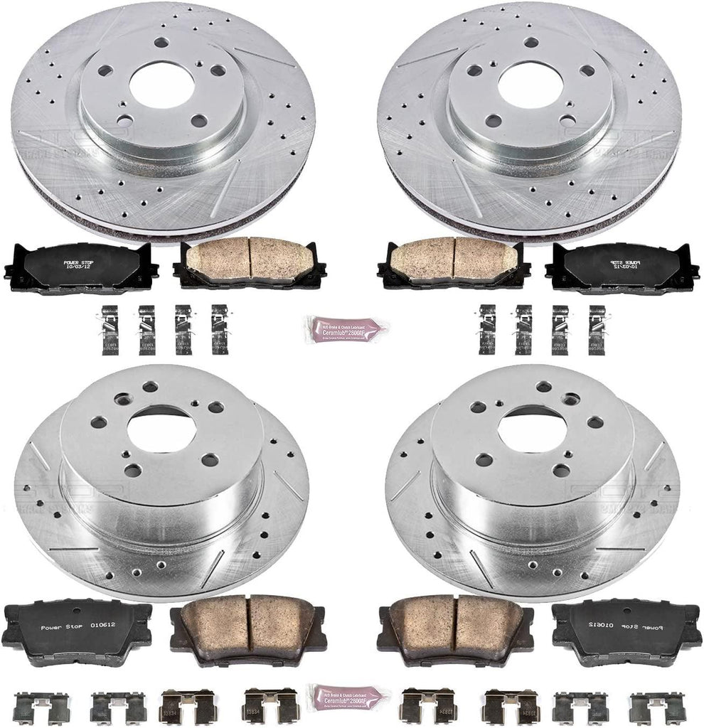 K2822 Front and Rear Z23 Carbon Fiber Brake Pads with Drilled & Slotted Brake Rotors Kit