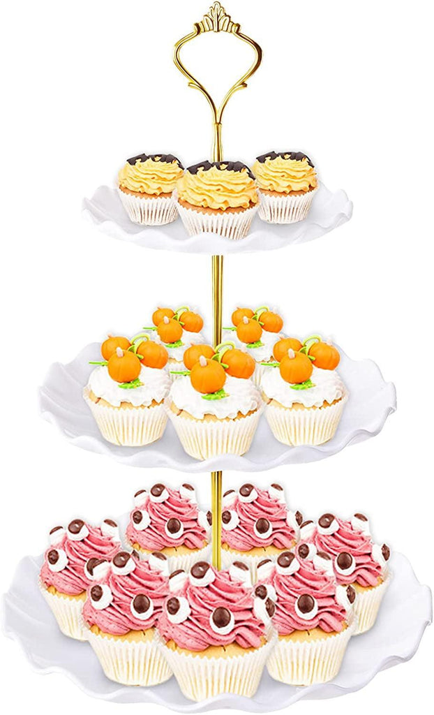 3 Tier Cupcake Stand Holder,  Plastic Cup Cake Stand Towel with Tiered Serving Tray for Cupcakes, Donuts, Fruits and More, White