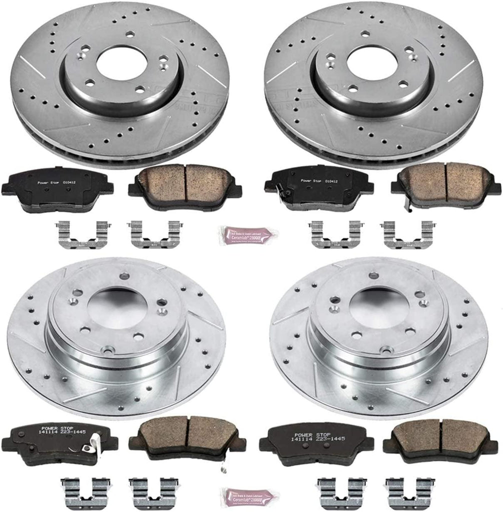 K5376 Front and Rear Z23 Carbon Fiber Brake Pads with Drilled & Slotted Brake Rotors Kit