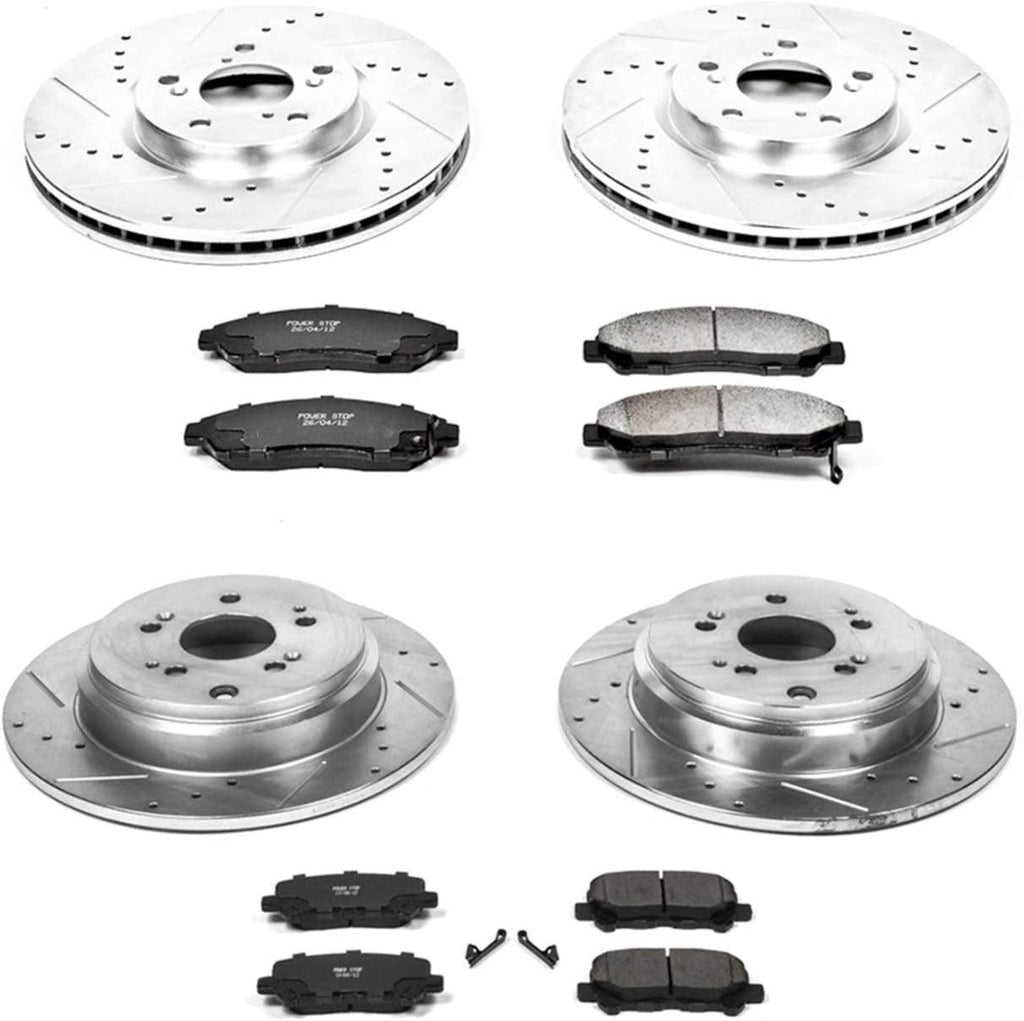 K6084 Front and Rear Z23 Carbon Fiber Brake Pads with Drilled & Slotted Brake Rotors Kit