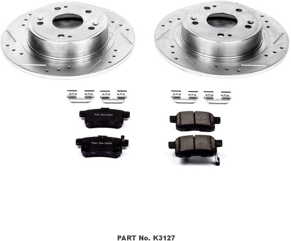 K3127 Rear Z23 Carbon Fiber Brake Pads with Drilled & Slotted Brake Rotors Kit